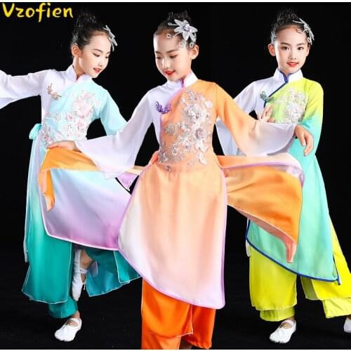 Childrens Classical Yangko Dance Performance Clothes Girls Fan Umbrella Dance Jasmine Clothing National Ancient Chinese Costume