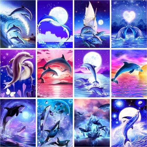 Evershine Full Square/Round Diamond Painting Dolphin Cross Stitch 5D Diamond Embroidery Animals Rhinestone Pictures Home Decor