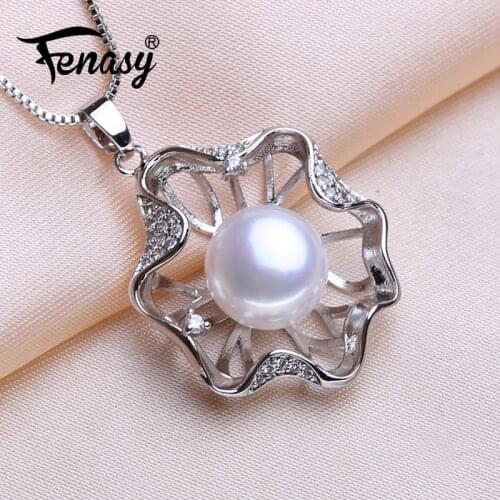 FENASY Natural Freshwater Pearl Necklaces For Women Bohemian 925 Sterling Silver Flower Pendant Choker Necklace Idea Gift