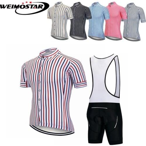 WEIMOSTAR Men Cycling Jersey Summer Ropa ciclismo Cycling Clothing downhill jersey Bib Shorts Cycling Set Vertical stripes