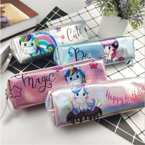 Hot Sale Holographic Laser Pencil Case Unicorn Pencil Bag For Girl Boy Student Big Capacity PU Pen Box School Supply Stationery