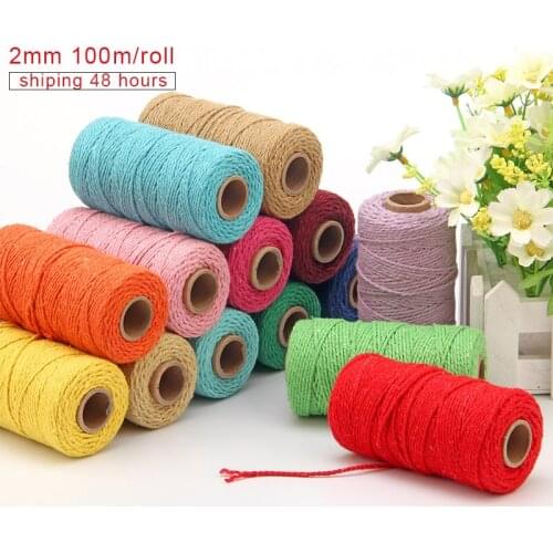 100% 2mm Cotton Rope Colorful Twine Macrame Cord string Thread Party Wedding Decor Home Sewing Crafts DIY Cotton Rope Cord 100m
