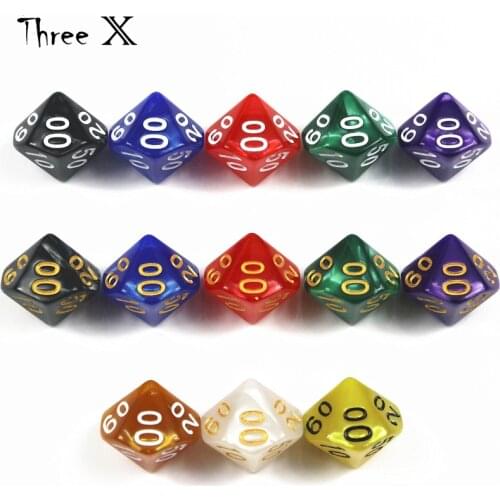 Top Quality 10PCS TRPG Pearlized / Transparent D10%(00-90) Dice for DND10 Sided Games Playing