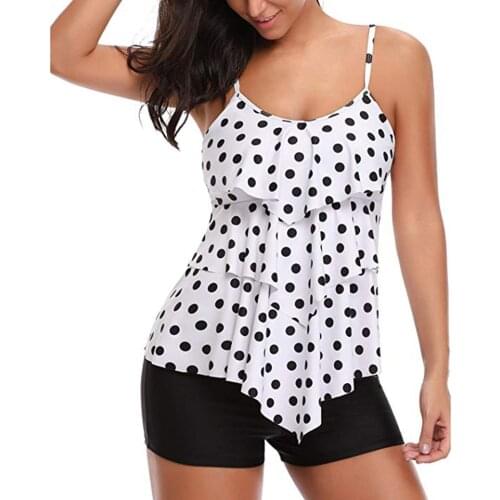 Swimsuit For Women Two Piece Double Flounce Flounce Printed Top With Bottom Tankini Set Swimwear 2021 Summer New Bathing Suit