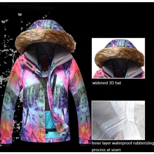 GSOU SNOW Ski Jacket Black Ink Jet Women Winter Waterproof Windproof Breathable Snow Coat Mountain Skiing Snowboarding Jacket