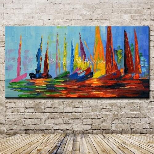 Mintura Large Hand-painted Abstract Color Sailing Oil Painting On Canvas Modern Room Home Decoration Wall Art Pictures No Framed