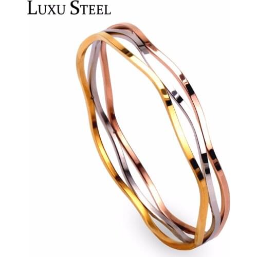 LUXUSTEEL Stainless Steel Multilayer Bangles Punk Style Hollow Out Mixed/Steel Color Bracelet & Bangle For Women/Men Jewelry