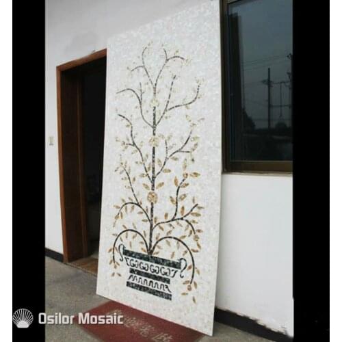 Customized handmade mosaic art mother of pearl mosaic tile art murals for interior house decoration tree pattern