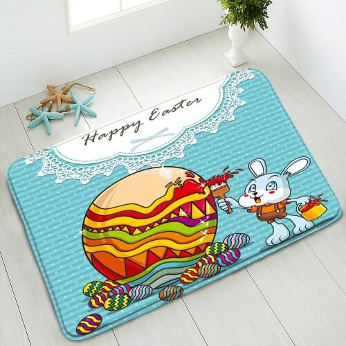 Cartoon Bathroom Anti-slip Mat Easter Egg Rabbit Plant Flower Bedroom Kitchen Doormat Rug Absorbent Home Carpet Flannel Washable