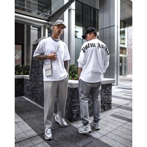 Palm Angels High Street New Lettering Behind Stitching Men Women Bat Sleeve T-shirt large long-sleeved with letters on the back