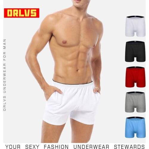 ORLVS Brand Comfortable Underwear Men Boxers Cotton Quick Dry Breathable Cueca Tanga Men Shorts Male Sleepwear Solid Boxers Mesh