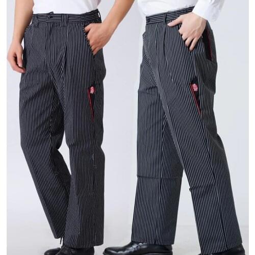 Men Chef Food Service Loose Trousers Striped Kitchen Work Wear Restaurant Uniform Male Wide Leg Business Cook Pants Maxi Bottoms