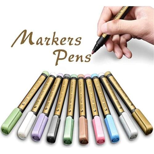 Metallic Marker Pens, Paint Pens Set of 10 Premium Colored Markers, Metallic Ink Art Pen for DIY Photo Album, Rocks, Scrapbookin