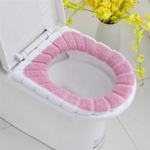 2pcs/lot Toilet Seat Cover Winter Warm Closestool Mat Washable Bathroom Accessories Pure Color Soft O-shape Pad Bidet Covers