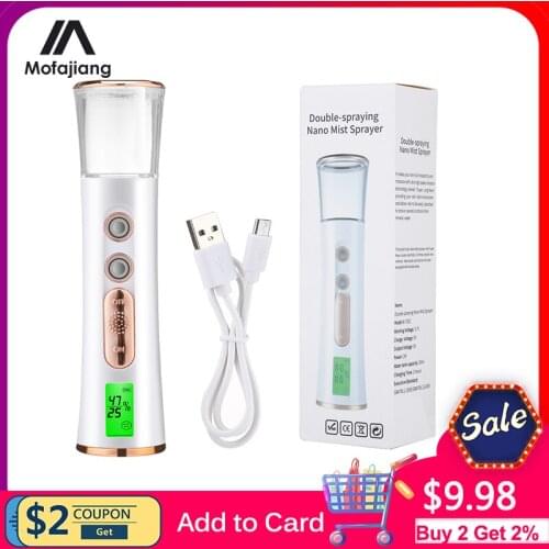 Double Spray-head Nano Mist Sprayer Handheld Spray Beauty Instrument Mini Humidifier Skin Care With Skin Test LED Display