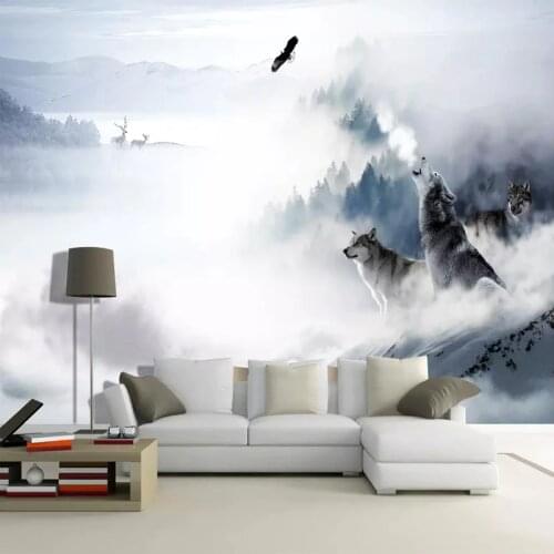 Custom Mural Wallpaper Modern Simple Wolf Totem Mountain Elk Photo Wall Painting Living Room Background Wall Decor Photo Murals