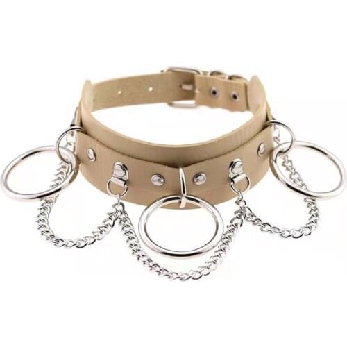 Creative Punk Style Personalitys Exaggerated PU Leather Collar Necklace Street Nightclub O-Ring Chain Clavicle Chain Neck Collar