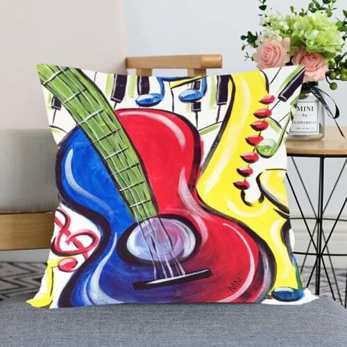 New Arrival Guitar Music Pillowcase Wedding Decorative Pillow Cover Custom Printed Soft Satin Fabric Pillow Cases Not Fade