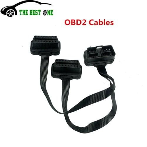 Sale! OBD2 16 Pin Cable Flat Thin As Noodle ELM327 Male To dual Female OBD 2 Y Splitter Elbow Extension OBDII Diagnose Connector