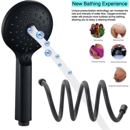 Hand Held Black Shower Head with Long Hose High Pressure Massage Spa Showerhead M89B