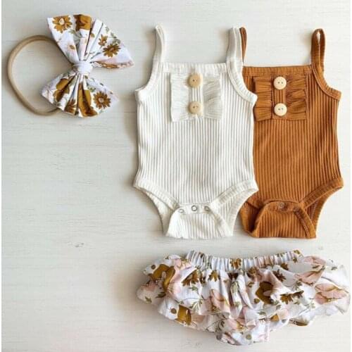 Flower girls sunsuit Infant kids Baby Girl Sleeveless Sling kinitted Romper Tops Ruffle Tutu Skirt Dress summer cotton outfit