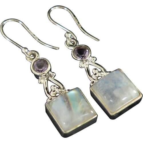 Lovegem Genuine Rainbow Moonstone EARRINGS 925 Sterling Silver, 42 mm, AE2065
