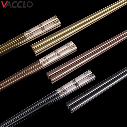 Vacclo Colorful Stainless Steel Chopsticks Symbol of Good Luck Chinese Chopstick Laser Non-Slip Kitchen Tableware Food Sticks