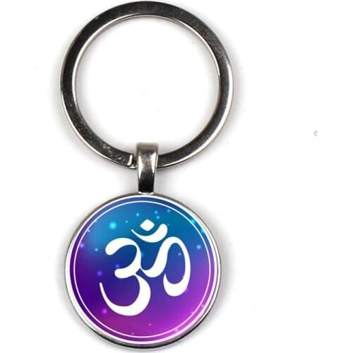Vintage Mandala & AUM OM Symbol Keychain Glass Cabochon Time Gem Pendant Key Ring Religion Zen Yoga Lovers Boho Jewelry