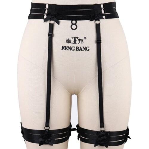 Gothic Bondage Garter Belt Women Bow Body Harness Punk Sexy Lingerie Jartiyer Stockings Leg Garter Harness Rave Body Cage Belt