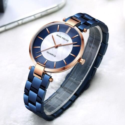 MINI FOCUS Elegant Dress Women Watches Top Brand Luxury Quartz Analog Clock Blue Dial Metal Strap 2019 Fashion Ladies Wristwatch