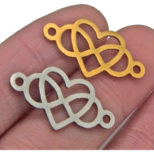 5pcs/lot Stainless Steel Small illimited Heart Bracelet Charms DIY Jewelry Findings Bangle Connector Accessory 2 Holes DIY Charm