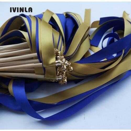 50pcs/lot royal and gold wedding wands Twirling Streamers wedding ribbon stick for wedding decoration