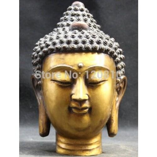 9" Tibet Buddhism Folk Bronze Shakyamuni Amitabha Buddha Head Bust Statue