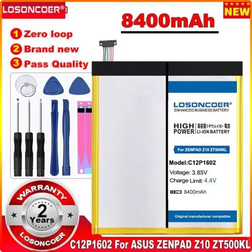 LOSONCOER 8400mAh C12P1602 Replacement Tablet Battery For ASUS ZENPAD 3S 10 Z500K Z10 ZT500KL Z500KL Z500KL-BK32S4 Z500KL-1A019A