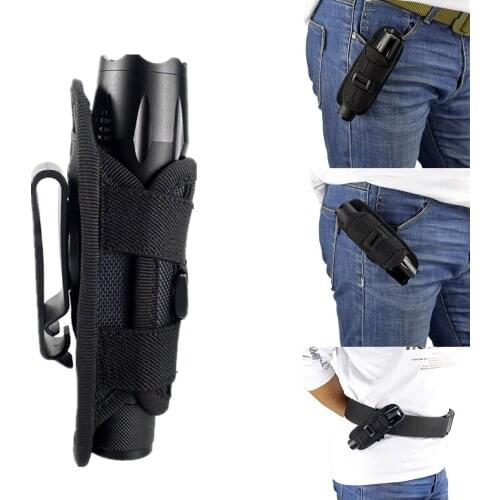 Duty Belt Flashlight Holster for Tactical Torch Expandable Flashlight Holder Nylon Pouch with 360 Degrees Rotatable Clip