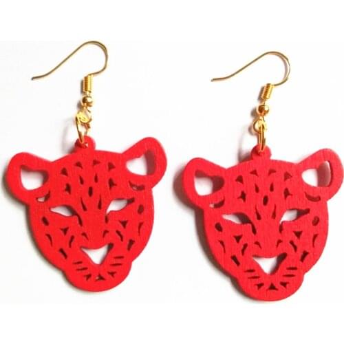 Wood leopard Head Design Earrings Women Drop Earrings Round Hollow Fashion Jewelry Eardrop Personality Hollow Hoop Earrings