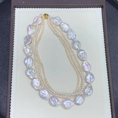 Expensive gift baroque shape four layers necklace with high quality natural white pearls from freshwater oyster customize length