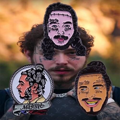 Post Malone Enamel Pin Beautiful Braids And Gold Grill Brooch Rockstar Musician Tattoo Art Hip-Hop Collectibles