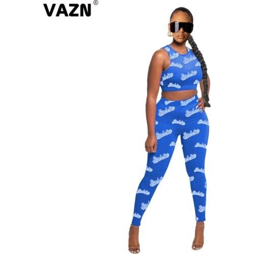 VAZN 2020 Hot List Fancy High Street Young Hollow Out Sexy Tracksuit Mini Tank Top Group Long Pants Slim Women 2 Piece Set