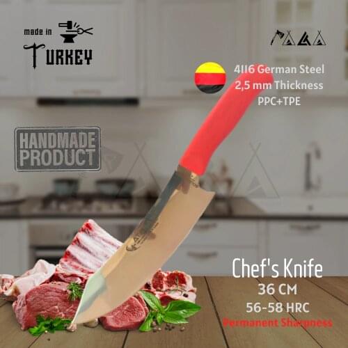 ATASAN Gold Series Curved Chef Knife Slotting Kitchen Knives Handmade High Quality Professional Stainless Steel Butcher Steak