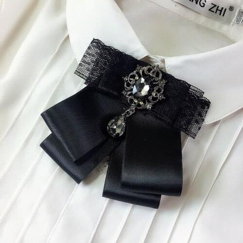 Free shipping new fashion Korean female woman Korean lace rhinestones British College wind collar flower brooch bow tie
