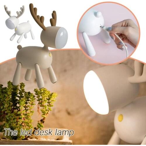 Cute Night Light Timing USB Tail Adjustable Geometric Resin Modern Decoration Bedroom Desktop Abstract Deer Night Lights