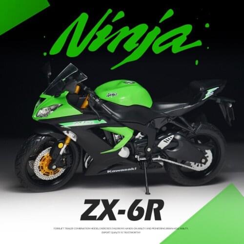 JunKi 1:12 Kawasaki Zx-6r Motorcycle Green Locomotive Plastic Alloy Trumpet Model Toy