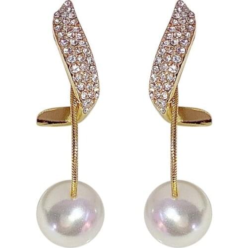 Fashionable Temperament Pearl Silver Needle Earrings Female Exquisite Tassel Rhinestone Dual-use Earrings