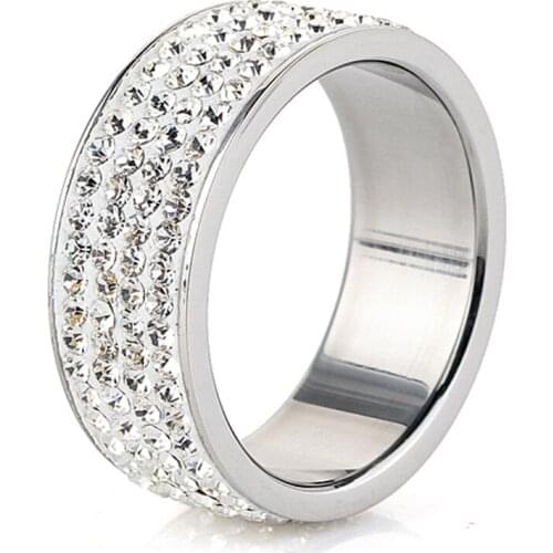 MONLA Four Row Crystal Jewelry Wholesale Fashion Stainless Steel Ring for women