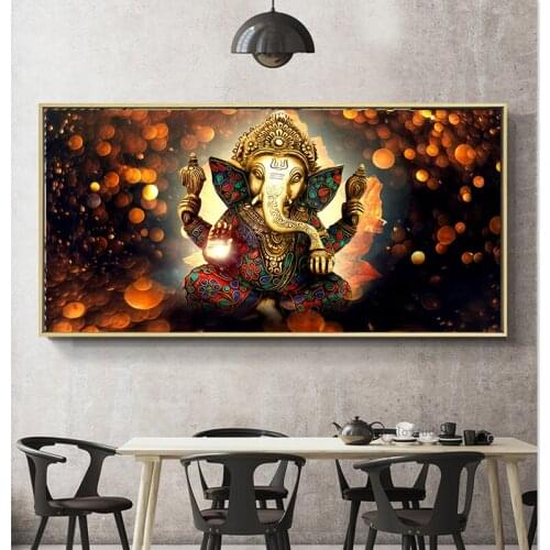 Wall Art Prints Ganesha Ganapati Statue Diamond Painting Buddha Statue Cross Stitch Mosaic Religious Art Golden Elephant Decorat