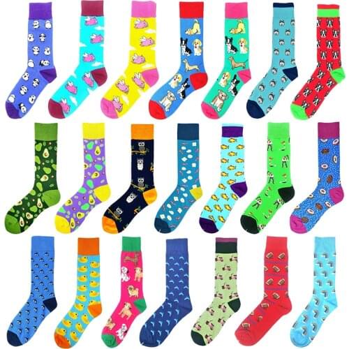 Novelty Mens Socks Harajuku Cotton Funny Happy Cartoon Cat Dog Pattern Unisex Socks Men Novelty Kawaii Calcetines