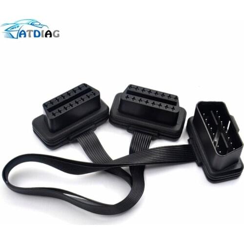 Flat+Thin 16Pin OBD 2 Extender OBD2 16 Pin ELM327 Male To Dual Female Y Splitter Elbow OBDII Extension Connector Cable