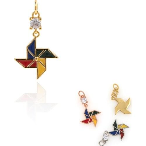Girl Gift 18K Copper Plated Real Gold Micro Zircon Windmill Pendant Dripping Oil Windmill Pendant DIY Jewelry