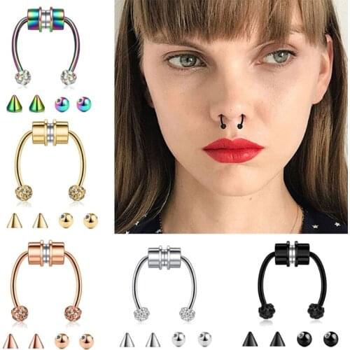 Fake Septum Piercing Magnetic Horseshoe Nose Ring Non Piercing Clip Stainless Steel Reusable Crystal Nose Hoop Jewelry Gifts